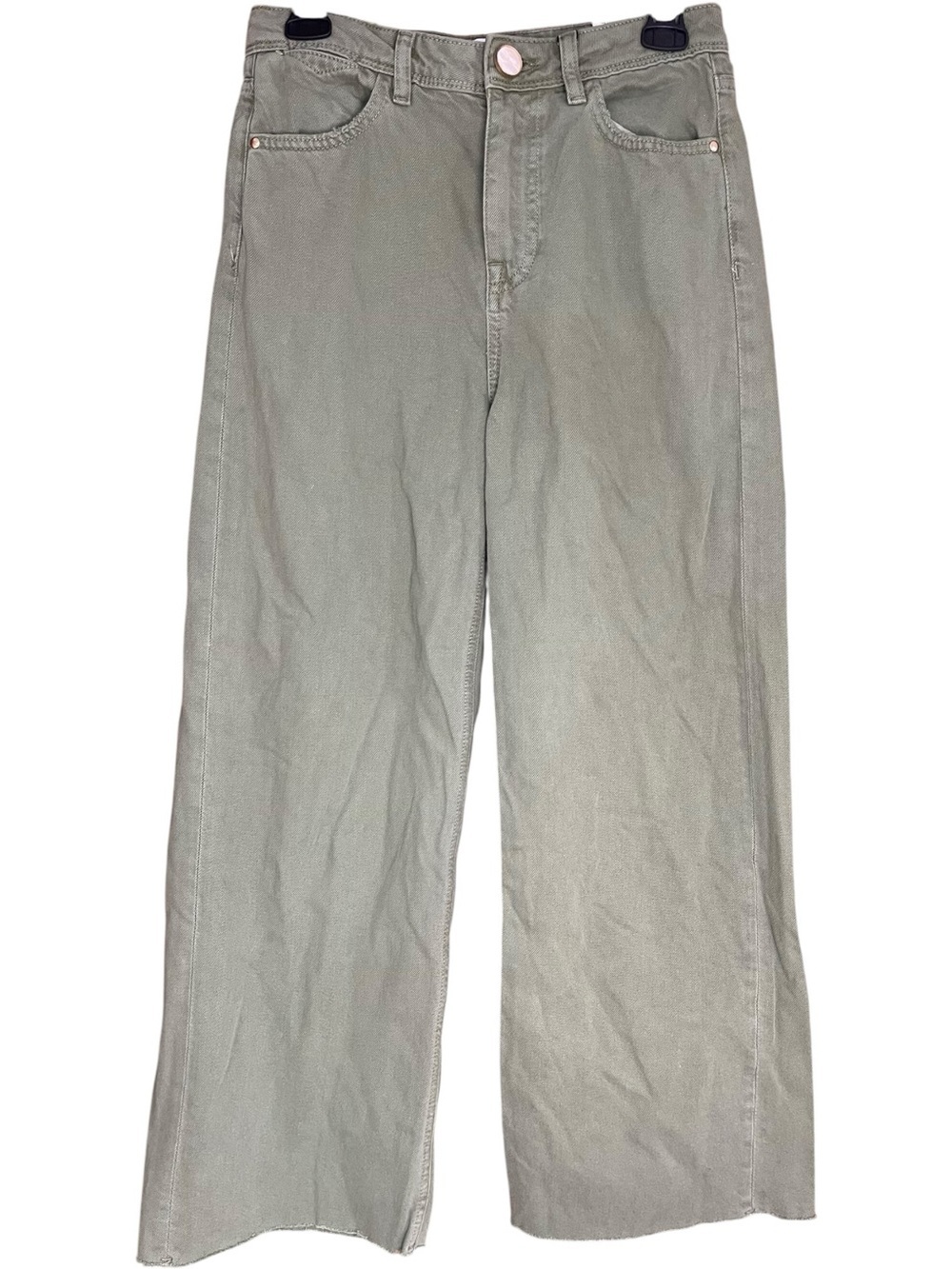 Zara Wide Leg Cropped Jeans Green